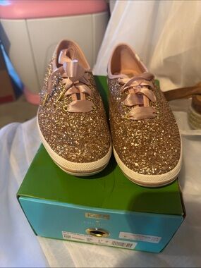 Sparkling Rose Gold Glitter Sneakers with Satin Laces